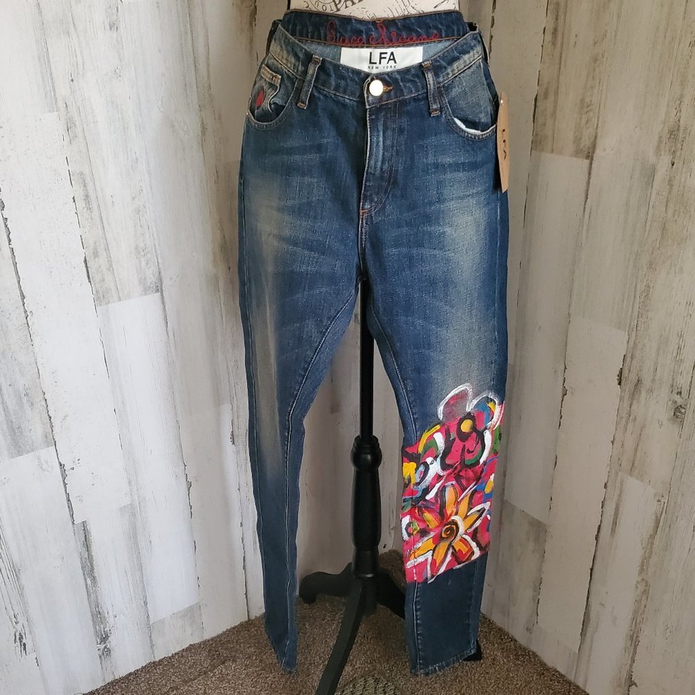 NWT ONE OF A KIND HAND PAINTED BOYFRIEND JEANS by LFA